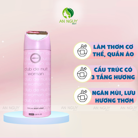 Xịt Khử Mùi Armaf Club De Nuit Body Spray For Women 200ml