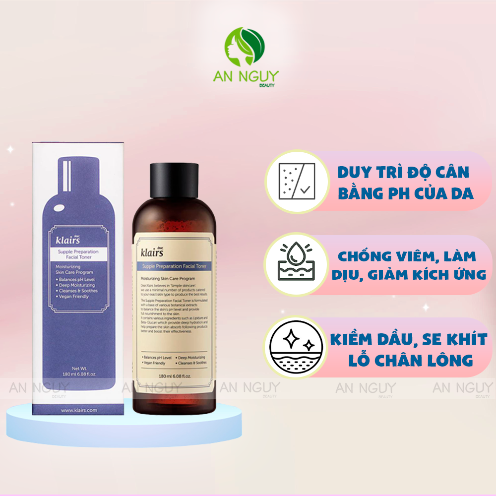 Nước Hoa Hồng Có Mùi Klairs Supple Preparation Facial Toner Phục Hồi, Cấp Ẩm Cho Da (180ml)
