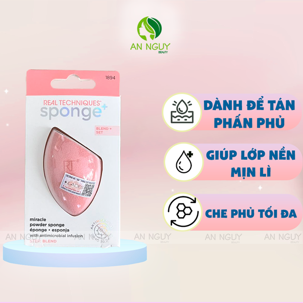 Bông Mút Tán Phấn Real Techniques Miracle Powder Sponge Dùng Tán Kem Nền, Che Khuyết Điểm