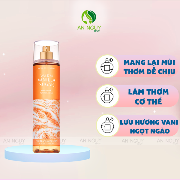 Xịt Thơm Bath & Body Works Warm Vanilla Sugar Fine Fragrance Mist Hương Thơm Vani Ngọt Ngào 236ml