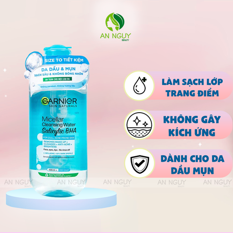 Nước Tẩy Trang Garnier Micellar Salicylic BHA Cleansing Water Dành Cho Da Dầu Và Mụn (Mẫu Mới)