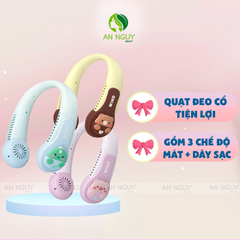 Quạt Đeo Cổ Mini Không Cánh Wind 3 Chế Độ Làm Mát Kèm Bộ Sạc USB Hình Thú Dễ Thương Nhiều Màu