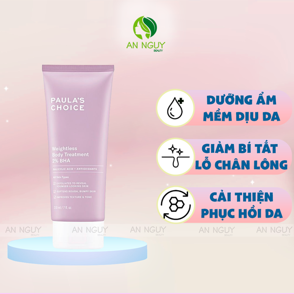 Kem Dưỡng Thể Paula's Choice Weightless Body Treatment 2% BHA Giảm Viêm Lỗ Chân Lông, Làm Mềm Da 210ml