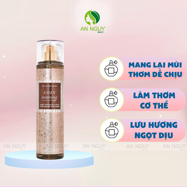 Xịt Thơm Bath & Body Works Cozy Evening Fine Fragrance Mist Hương Thơm Ngọt Dịu 236ml