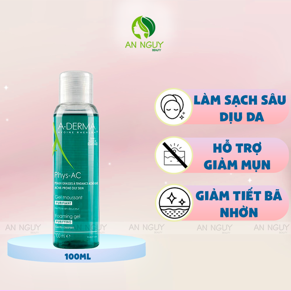 Gel Rửa Mặt A-Derma Purifying Foaming Gel Dành Cho Da Dầu, Mụn, Nhạy Cảm 100ml