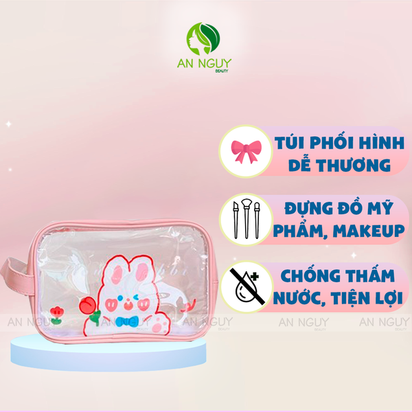 Túi Đựng Mỹ Phẩm Trong Suốt Phối Hình Dễ Thương (Trắng / Hồng / Xanh Dương) Chống Nước Nhiều Kích Thước