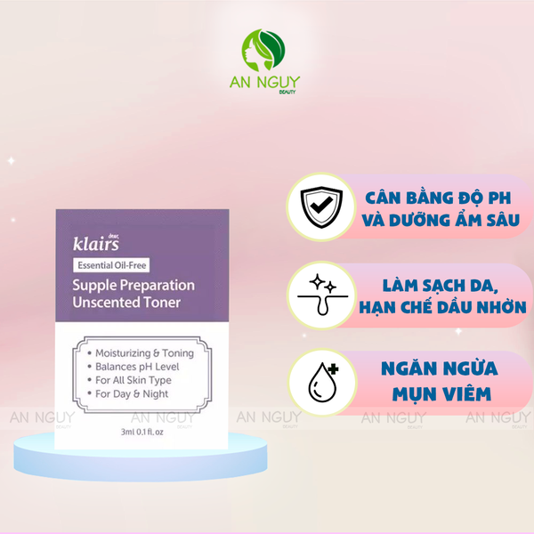 [Sample] Nước Hoa Hồng Dear, Klairs Supple Preparation Unscented Toner 3ml