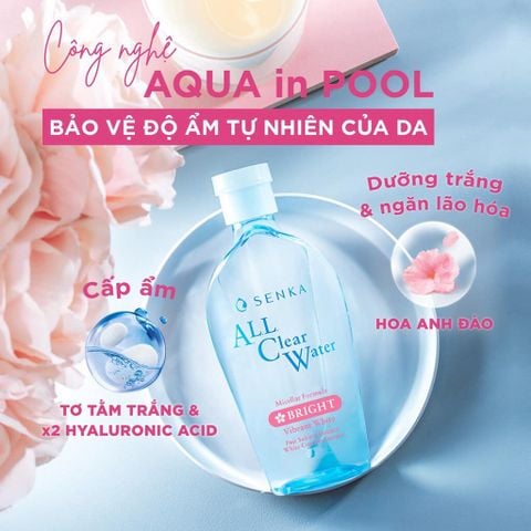 Nước Tẩy Trang Senka All Clear Water Micellar Formula Bright Cấp Ẩm, Dưỡng Sáng Da 230ml (Hồng)