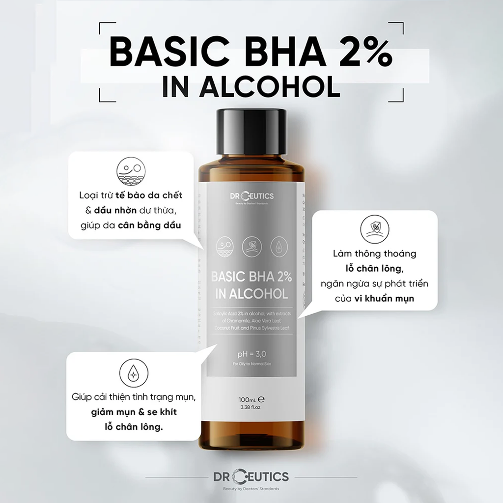 Nước Cân Bằng DrCeutics Basic BHA 2% In Alcohol Làm Sạch Da, Tẩy Tế Bào Chết