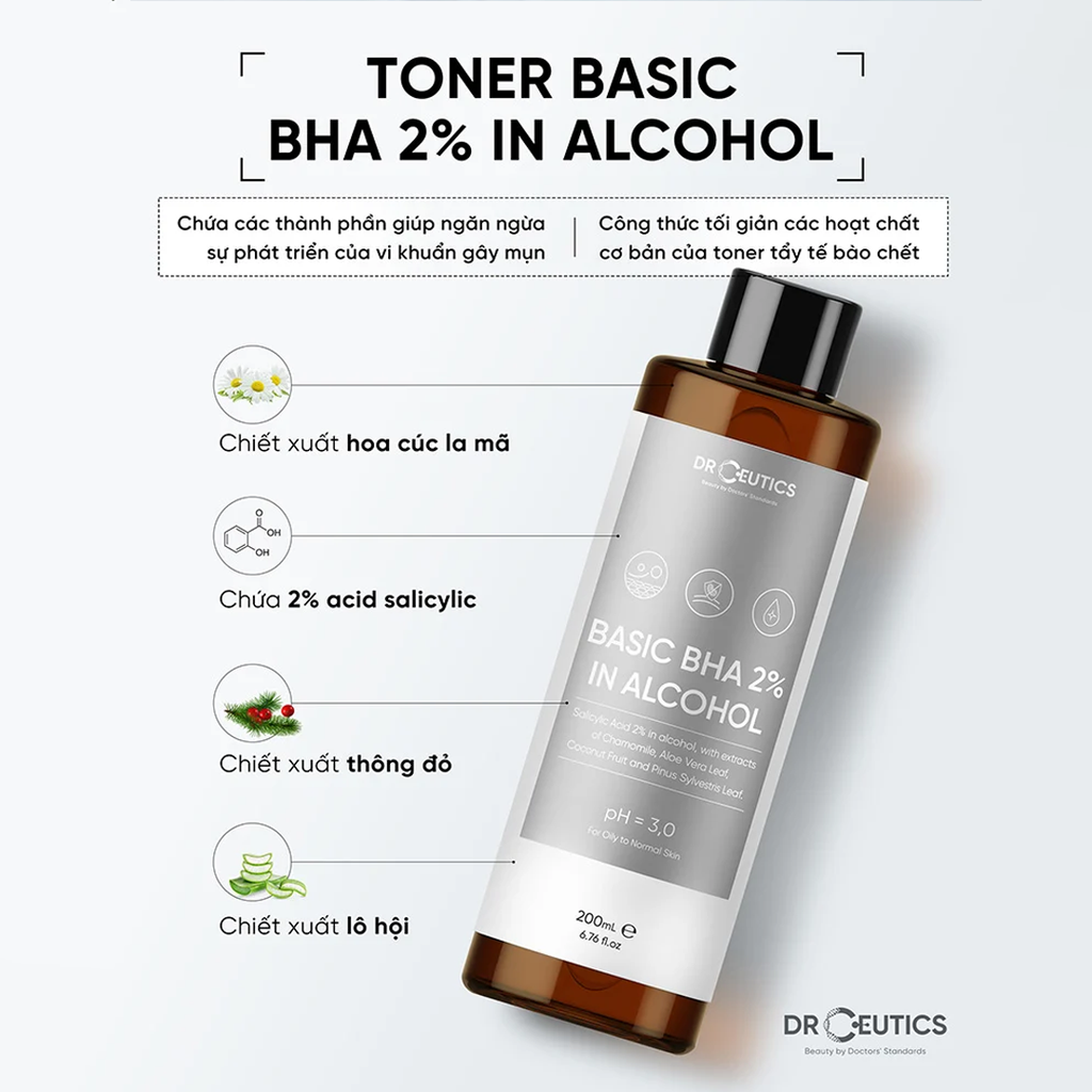Nước Cân Bằng DrCeutics Basic BHA 2% In Alcohol Làm Sạch Da, Tẩy Tế Bào Chết