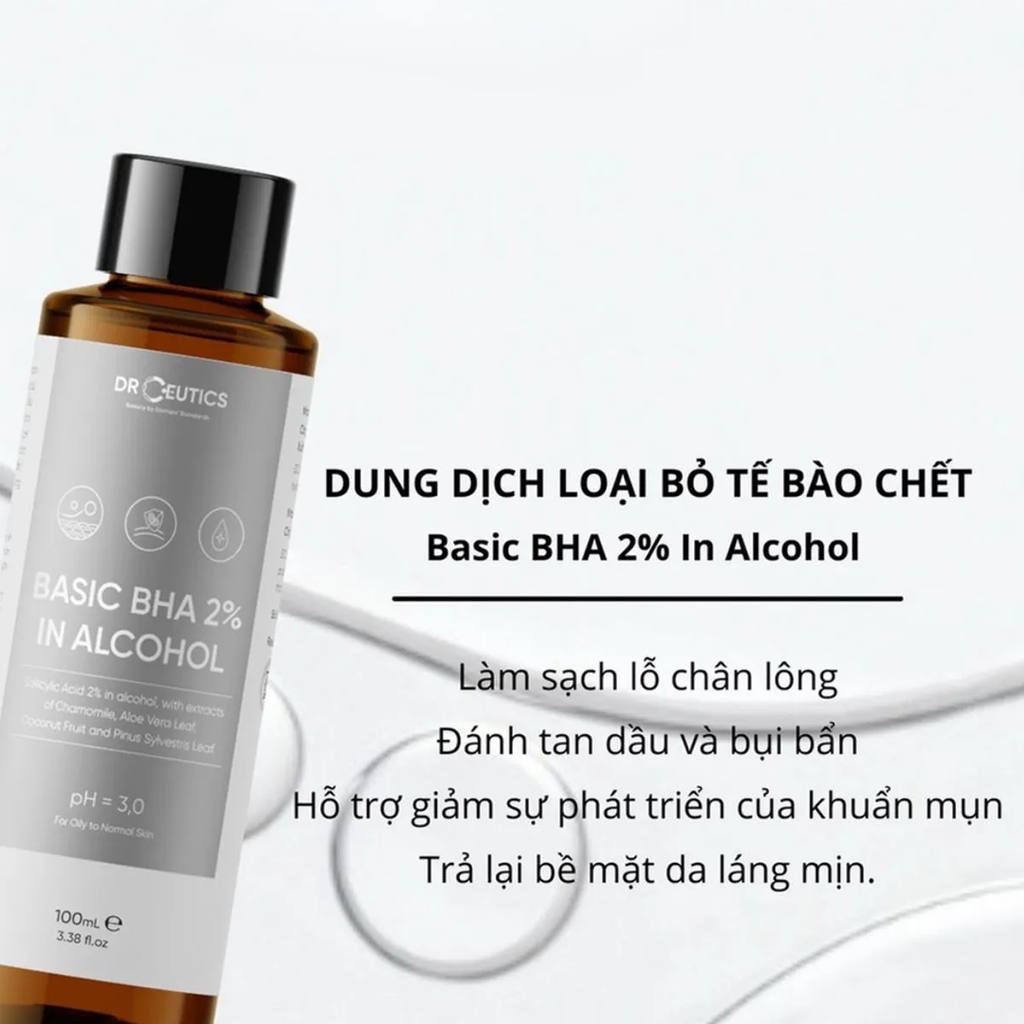 Nước Cân Bằng DrCeutics Basic BHA 2% In Alcohol Làm Sạch Da, Tẩy Tế Bào Chết