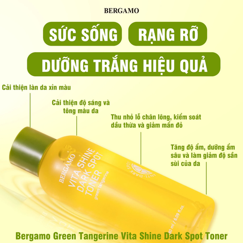 [Date: 09/05/2026] Nước Hoa Hồng Bergamo Green Tangerine Vita Shine Dark Spot Toner Quýt Xanh Trắng Da Mờ Thâm 180ml