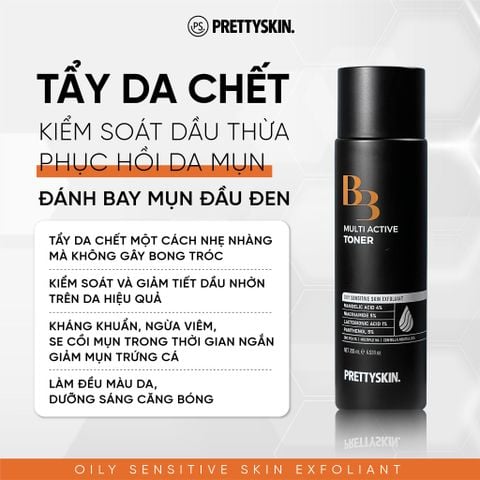 Nước Hoa Hồng PrettySkin B3 Multi Active Toner Dưỡng Da Trắng Sáng 205ml