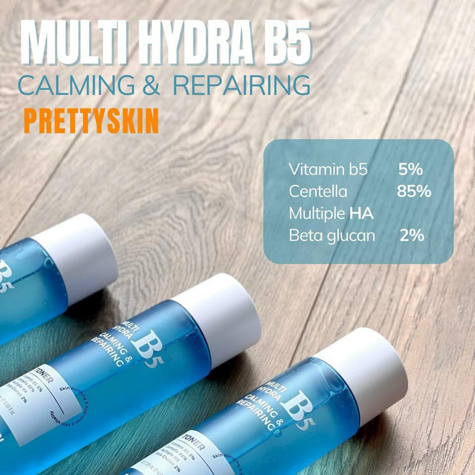 Nước Hoa Hồng PrettySkin Multi Hydra B5 Calming & Repairing Toner Phục Hồi, Dưỡng Trắng 205ml