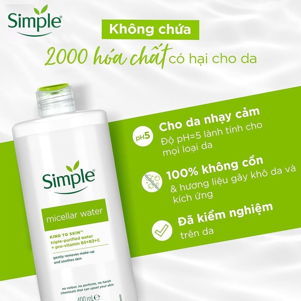 Nước Tẩy Trang Simple Micellar Cleansing Water Làm Sạch Da Dịu Nhẹ
