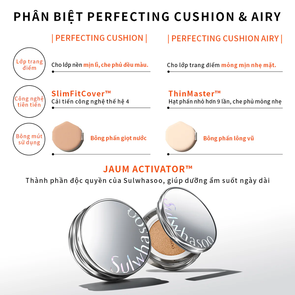 Phấn Nước Sulwhasoo Perfecting Cushion Airy Coussin De Teint Aéré Mỏng Mịn #21N1 Beige 5g