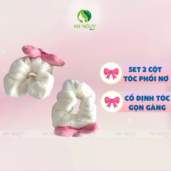 Set 2 Cột Tóc Lông Nhung Phối Nơ Mềm Mịn Nhiều Màu