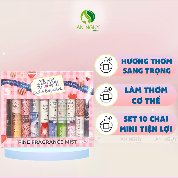 Set 10 Chai Chiết Xịt Thơm Bath & Body Works (10ml x 10)