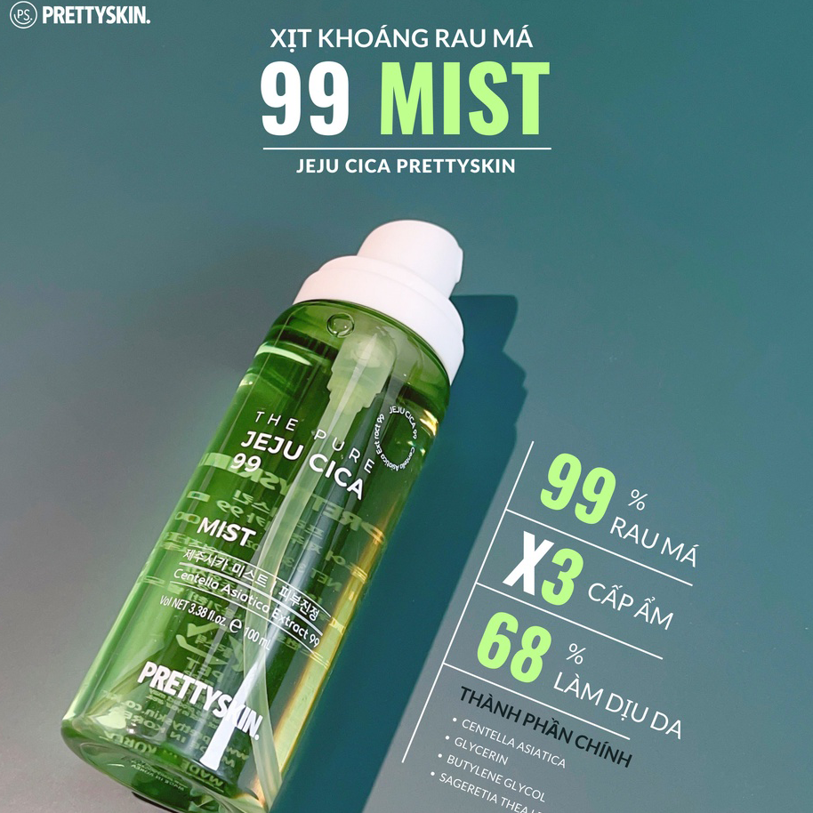 Xịt Khoáng Rau Má PrettySkin The Pure Jeju Cica 99 Mist Làm Dịu Da 100ml