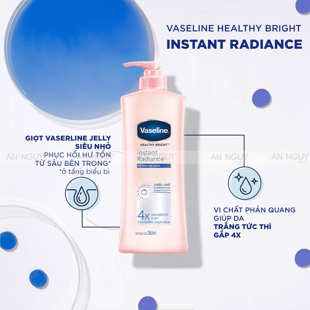 Dưỡng Thể Chống Nắng Vaseline Healthy Bright Insta Radiance UV Tone-Up Lotion Dưỡng Trắng Da 350ml