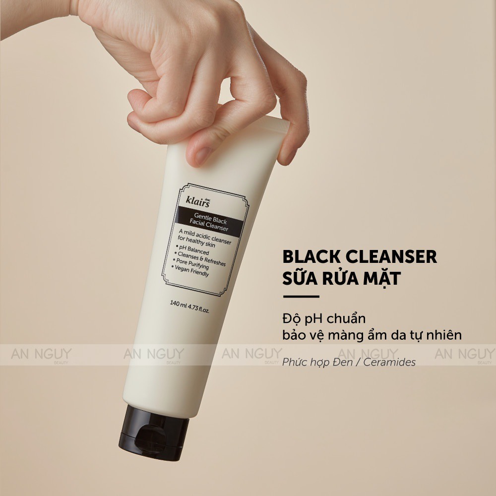 Sữa Rửa Mặt Klairs Gentle Black Facial Cleanser Dưỡng Ẩm, Dịu Nhẹ, Sạch Sâu 140ml