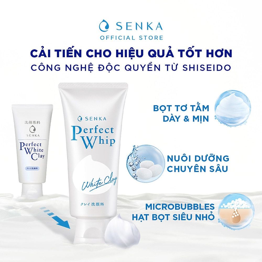 Sữa Rửa Mặt Đất Sét Trắng Senka Tạo Bọt Perfect White Clay Sạch Sâu, Dưỡng Da Sáng Mịn