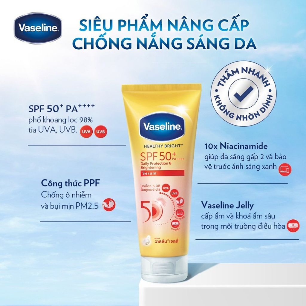 [MUA 1 TẶNG 1] Sữa Chống Nắng Vaseline Daily Protection & Brightening 300ml + Sữa Dưỡng Thể Vaseline Healthy Bright Gluta-Hya 70ml