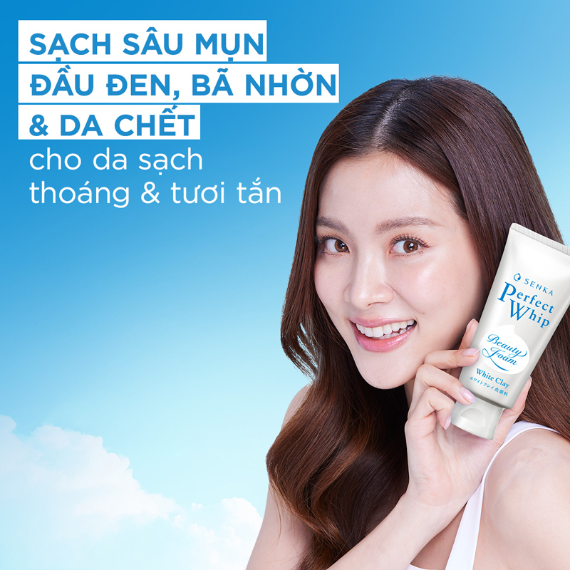 Sữa Rửa Mặt Đất Sét Trắng Senka Tạo Bọt Perfect White Clay Sạch Sâu, Dưỡng Da Sáng Mịn