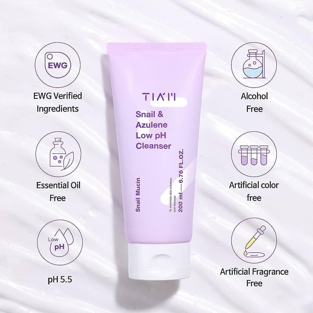 Sữa Rửa Mặt Tia'm Snail & Azulene Low PH Cleanser Làm Sạch Dịu Nhẹ
