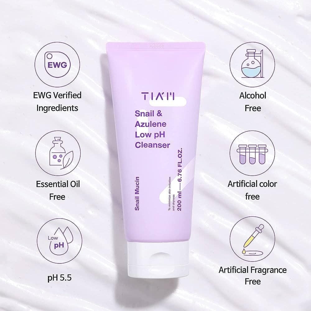 Sữa Rửa Mặt Tia'm Snail & Azulene Low PH Cleanser 200ml