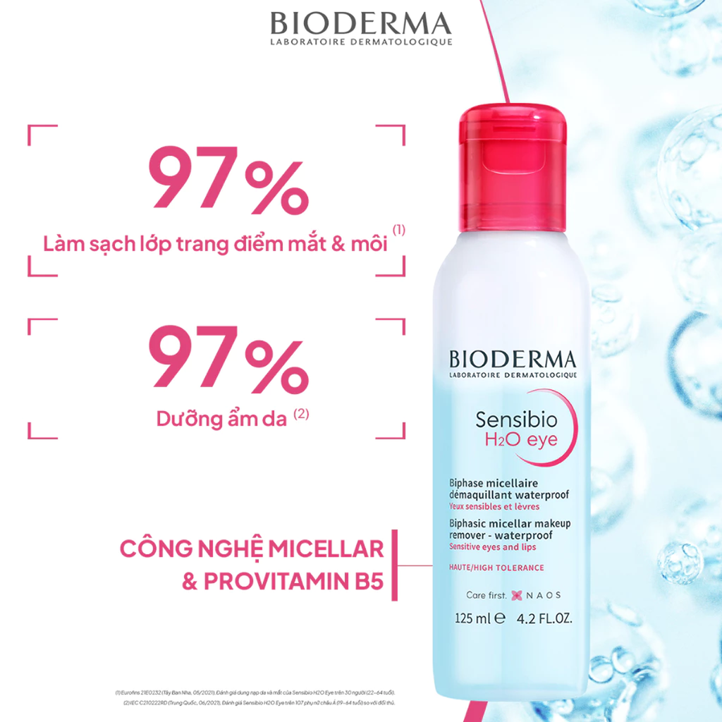 Tẩy Trang 2 Lớp Mắt Môi Bioderma Sensibio H2O Eye Sạch Thoáng, Mềm Ẩm