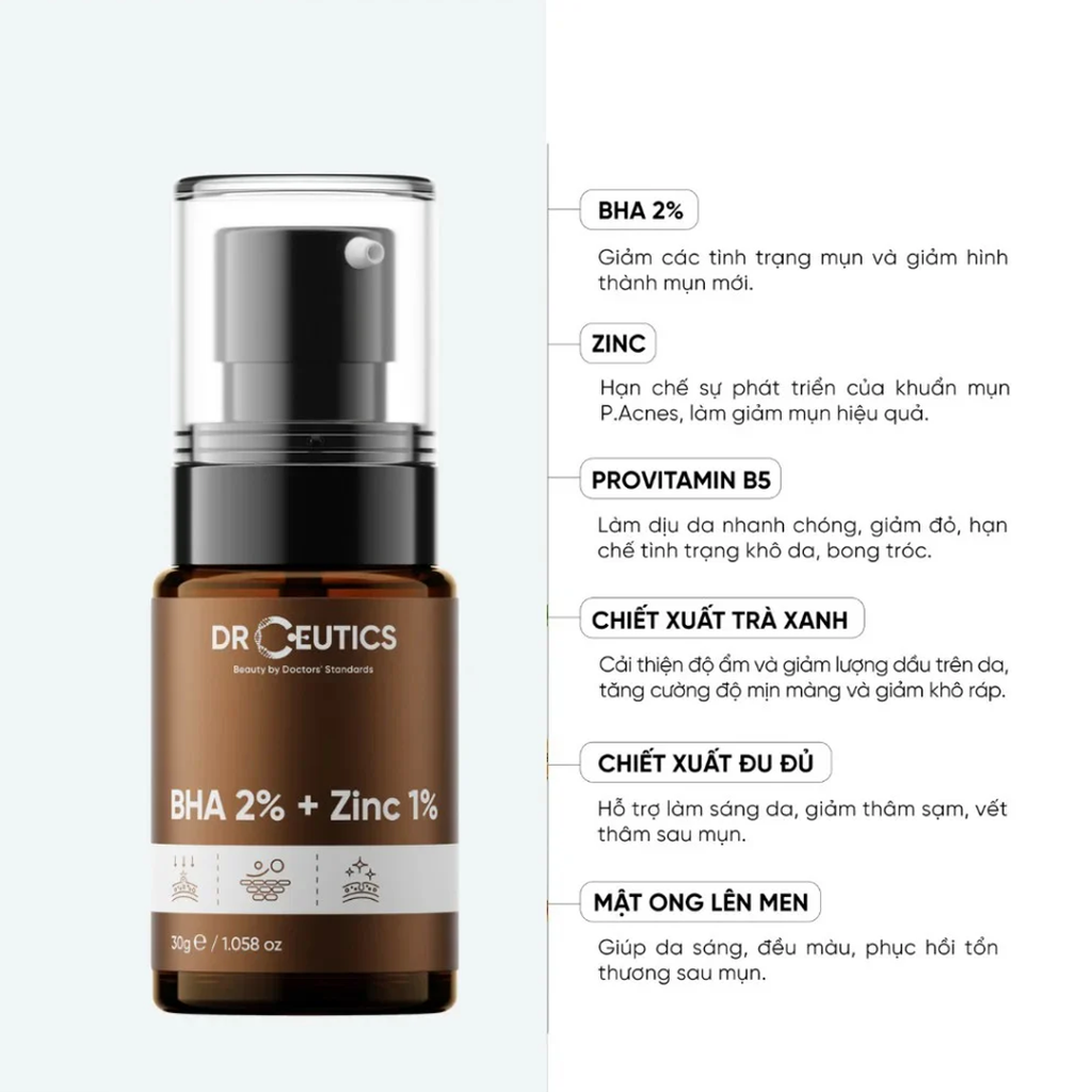 Tinh Chất DrCeutics BHA 2% + ZinC 1% Cải Thiện Tình Trạng Mụn 30g