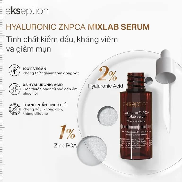 Tinh Chất Giảm Mụn Ekseption Hyaluronic ZnPCA Mixlab Serum Kiểm Soát Dầu 75ml