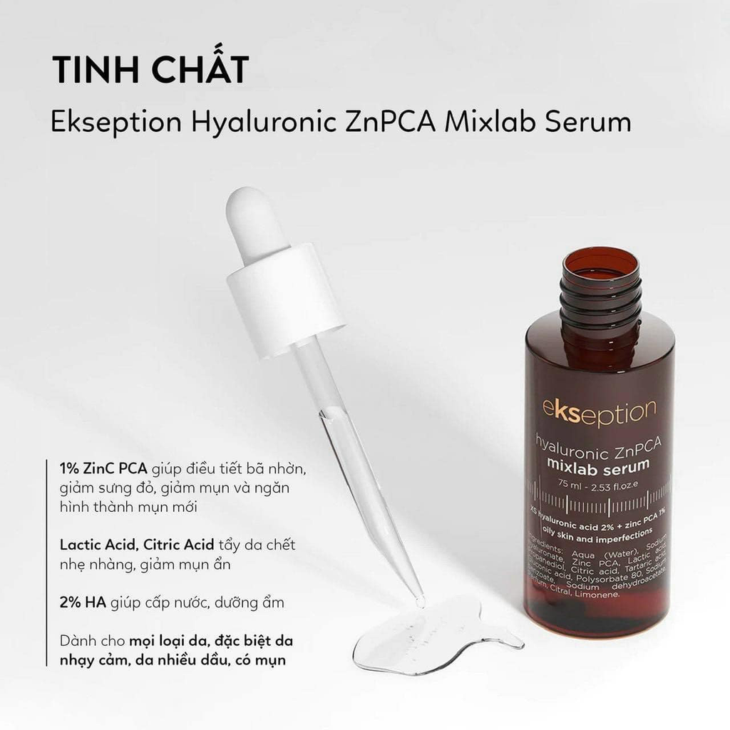 Tinh Chất Giảm Mụn Ekseption Hyaluronic ZnPCA Mixlab Serum Kiểm Soát Dầu 75ml