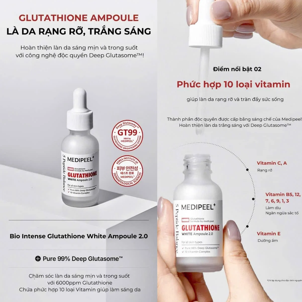 Tinh Chất Medipeel+ 6000 Glutathione White Ampoule 2.0 Dưỡng Trắng Da 30ml