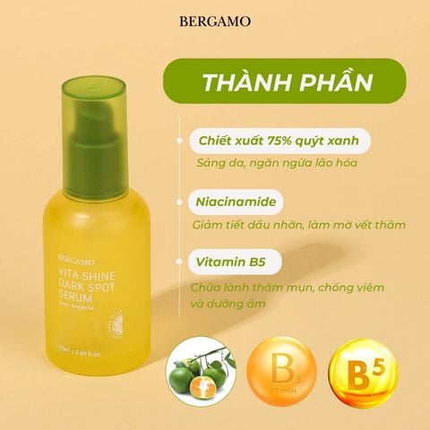 Tinh Chất Quýt Xanh Bergamo Green Tangerine Vita Shine Dark Spot Serum Hỗ Trợ Làm Trắng Da, Mờ Thâm Nám 50ml