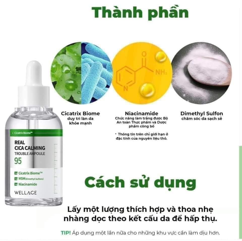 Tinh Chất Wellage Real Cica Calming 95 Trouble Ampoule Làm Dịu Da 50ml