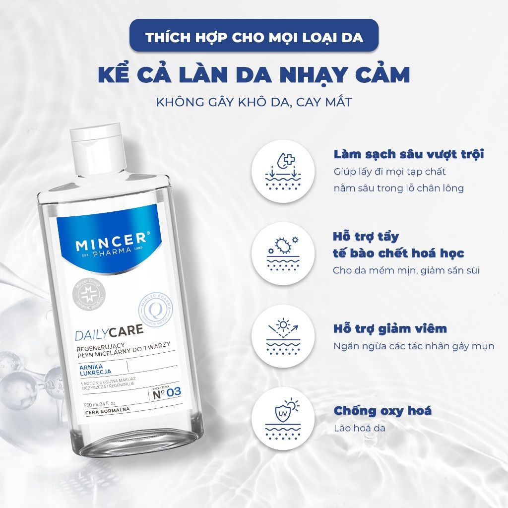 Nước Tẩy Trang Mincer Pharma Daily Care Regenerating Micellar Water Làm Sạch Sâu 250ml