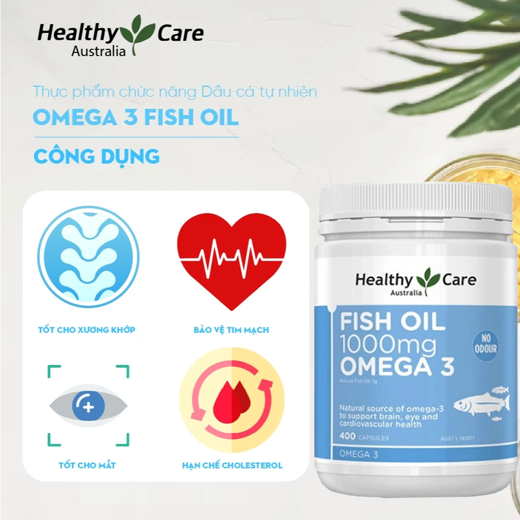 Viên Uống Dầu Cá Healthy Care Fish Oil 1000mg Omega-3 Hỗ Trợ Cải Thiện Sức Khỏe 400 Viên