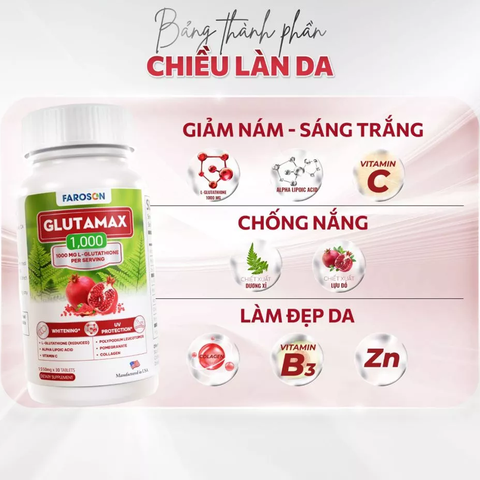 Viên Uống Faroson Glutamax 1000 Chống Oxy Hóa, Làm Sáng Da 30 Viên (Mẫu Mới)