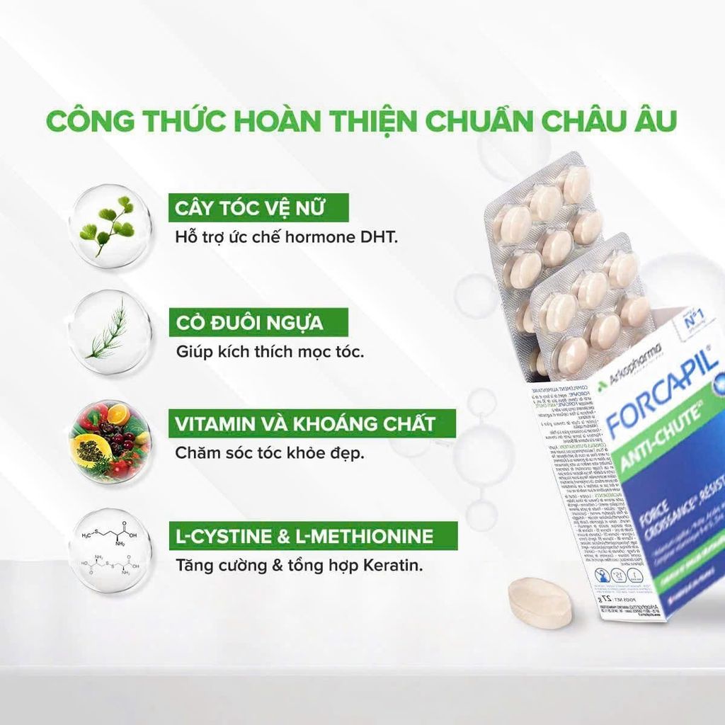 Viên Uống Giảm Rụng Tóc, Hói Đầu Arkopharma Forcapil Anti Chute 30 Viên