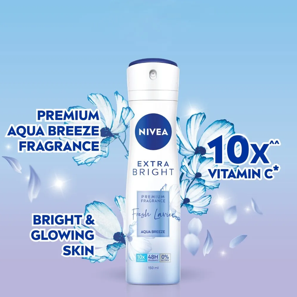 Xịt Khử Mùi Nivea Extra Bright Premium Fragrance Ngăn Mùi, Lưu Hương Thơm Lâu 150ml