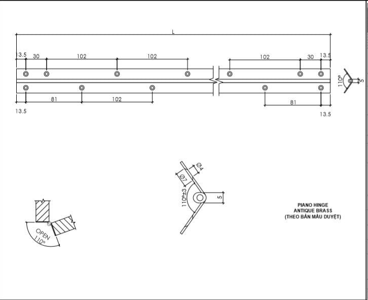 Bản lề piano xi mạ kẽm bảy màu 1240.1.37047