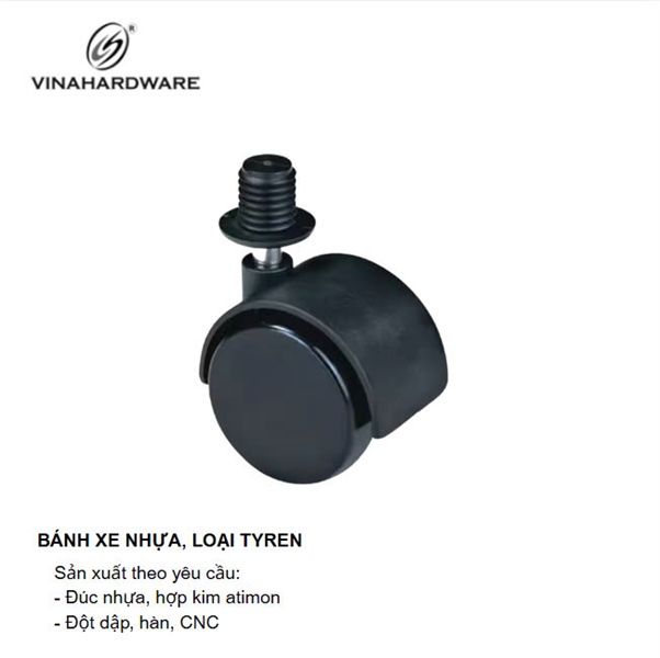 Bánh xe nhựa loại ty ren không khóa - Mã 1403.3.00540