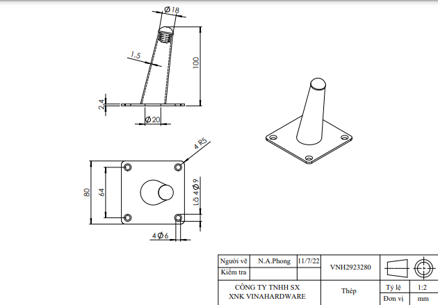 Chân côn bàn ghế màu crom vàng, loại thẳng Vinahardware