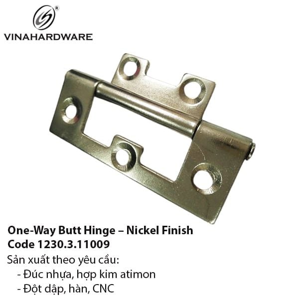 Bản Lề Lá 1 Chiều – Xi Mạ Nikel – 63x20mm – Mã 1230.3.11009