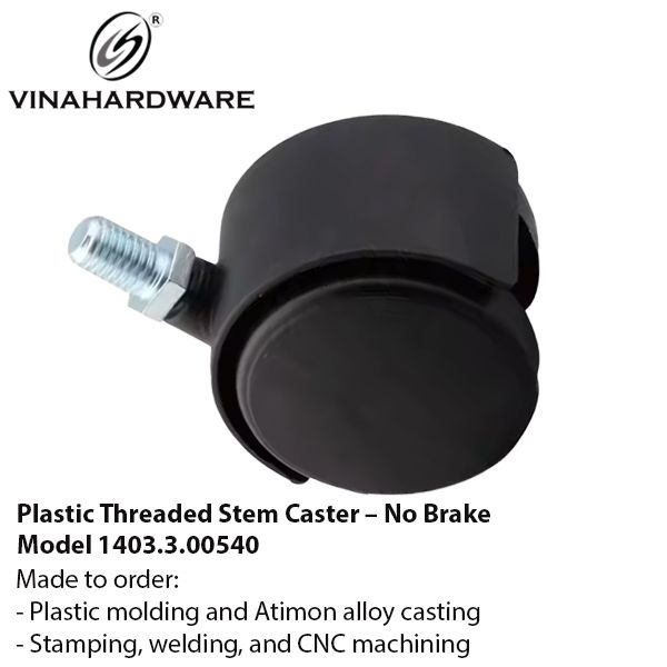 Bánh xe nhựa loại ty ren không khóa - Mã 1403.3.00540