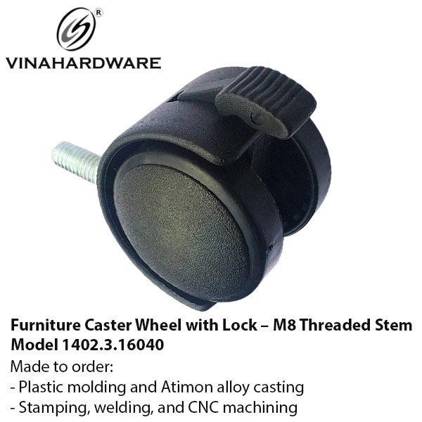 Bánh xe nhựa tyren có khóa - Mã 1402.3.16040