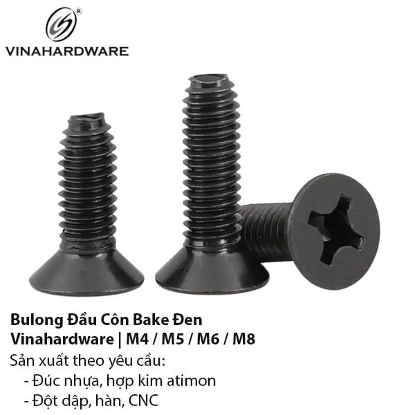 Bulong Đầu Côn Mạ Đen AB | Gia công hàng loạt – Vinahardware M4 – M8