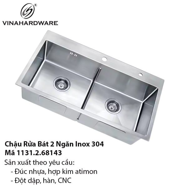 Chậu Rửa Bát Inox 304 Hai Ngăn – Thiết Kế Vuông – Mã 1131.2.68143